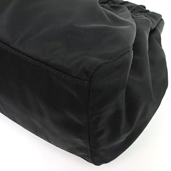 PRADA Ribbon Nylon Leather Handbag Black Size ONE SIZE
