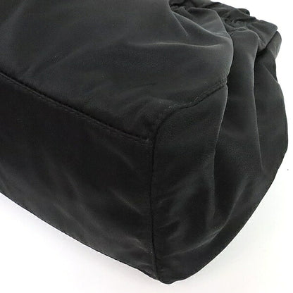 PRADA Ribbon Nylon Leather Handbag Black Size ONE SIZE