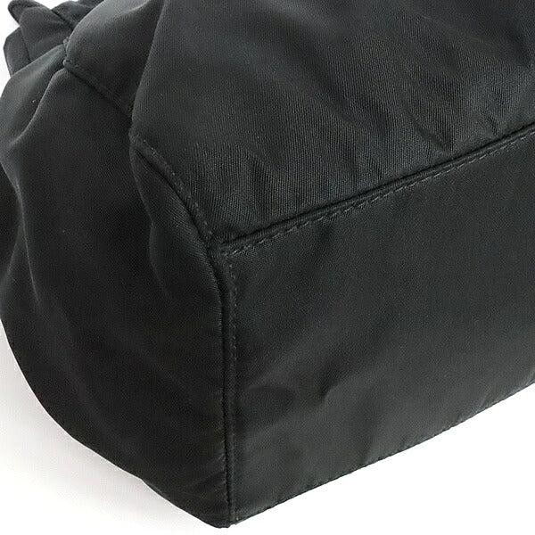 PRADA Ribbon Nylon Leather Handbag Black Size ONE SIZE