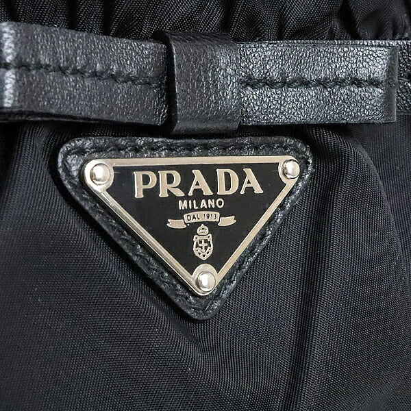 PRADA Ribbon Nylon Leather Handbag Black Size ONE SIZE