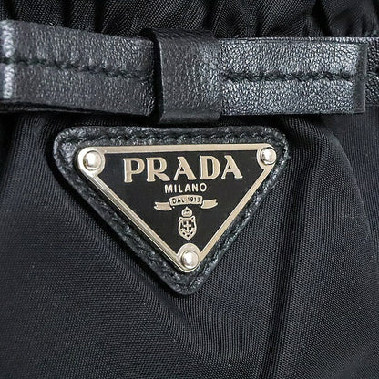 PRADA Ribbon Nylon Leather Handbag Black Size ONE SIZE