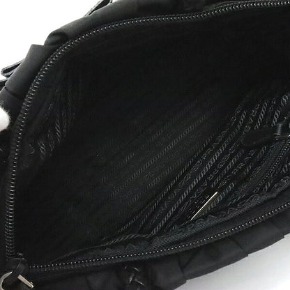 PRADA Ribbon Nylon Leather Handbag Black Size ONE SIZE