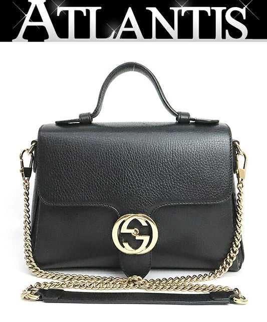 GUCCI Interlocking G Leather 2-Way Bag Black Size ONE SIZE