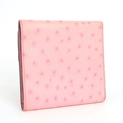 HERMES Clic 12 Ostrich Trifold Wallet Pink Size ONE SIZE