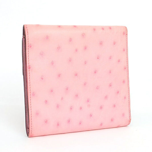 HERMES Clic 12 Ostrich Trifold Wallet Pink Size ONE SIZE