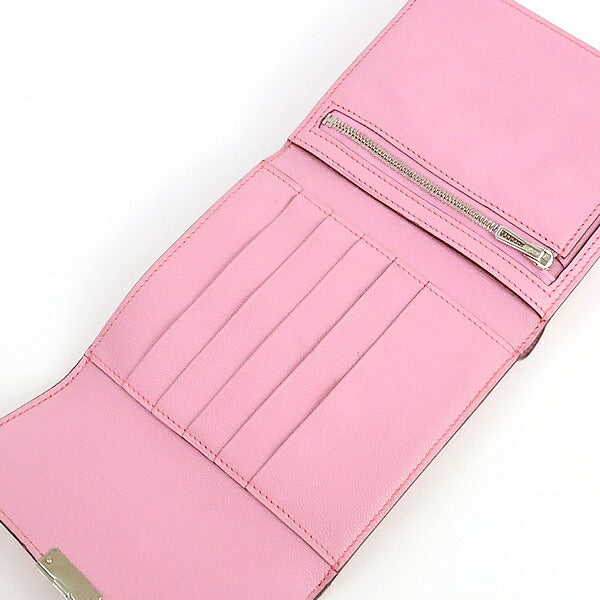 HERMES Clic 12 Ostrich Trifold Wallet Pink Size ONE SIZE