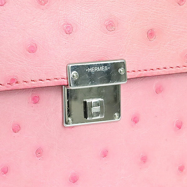 HERMES Clic 12 Ostrich Trifold Wallet Pink Size ONE SIZE