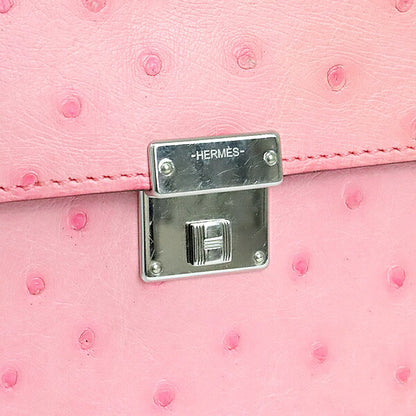 HERMES Clic 12 Ostrich Trifold Wallet Pink Size ONE SIZE