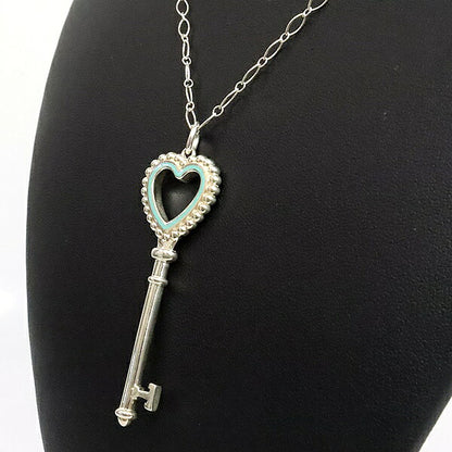 Tiffany&Co. Beaded Heart Necklace Silver/Blue Size ONE SIZE