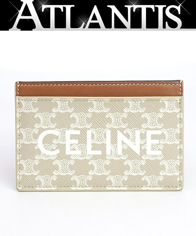 CELINE Leather Card Holder Beige/Brown Card Case Size ONE SIZE