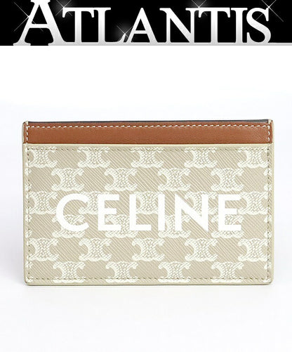 CELINE Leather Card Holder Beige/Brown Card Case Size ONE SIZE