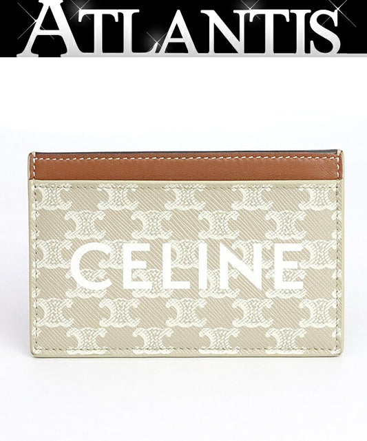 CELINE Leather Card Holder Beige/Brown Card Case Size ONE SIZE