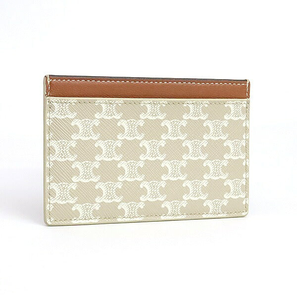 CELINE Leather Card Holder Beige/Brown Card Case Size ONE SIZE
