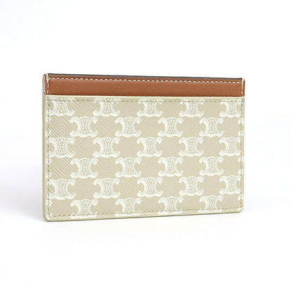 CELINE Leather Card Holder Beige/Brown Card Case Size ONE SIZE