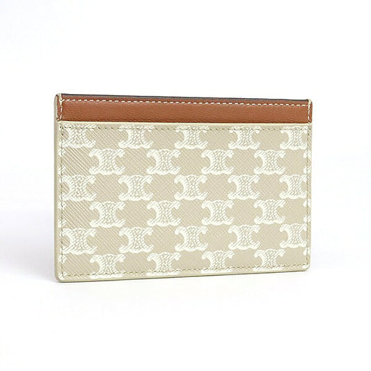CELINE Leather Card Holder Beige/Brown Card Case Size ONE SIZE
