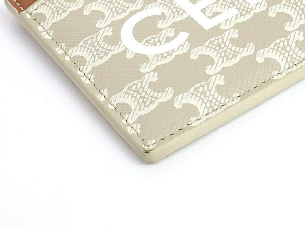 CELINE Leather Card Holder Beige/Brown Card Case Size ONE SIZE