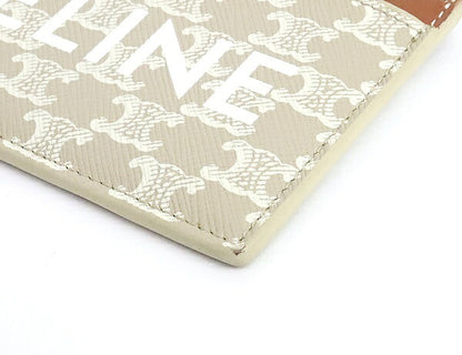 CELINE Leather Card Holder Beige/Brown Card Case Size ONE SIZE