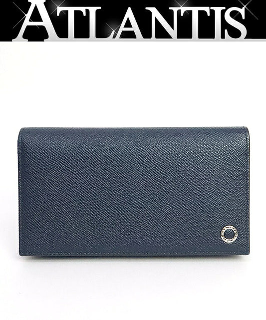 BVLGARI Embossed Leather Bi-Fold Wallet Navy Size ONE SIZE