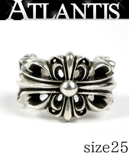 CHROME HEARTS Double Floral Cross Silver Ring Size ONE SIZE