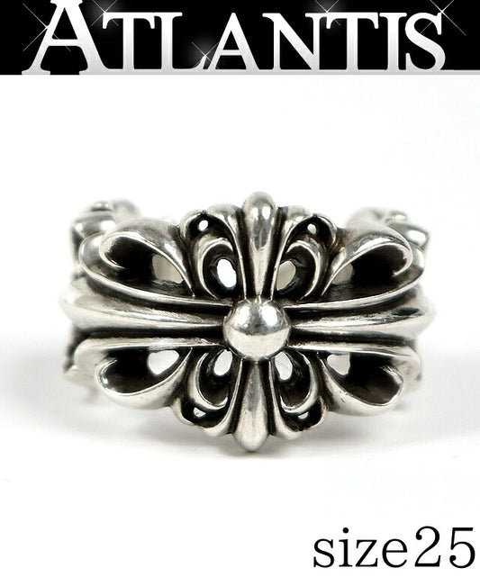 CHROME HEARTS Double Floral Cross Silver Ring Size ONE SIZE