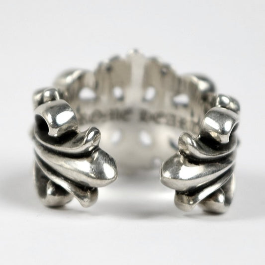 CHROME HEARTS Double Floral Cross Silver Ring Size ONE SIZE