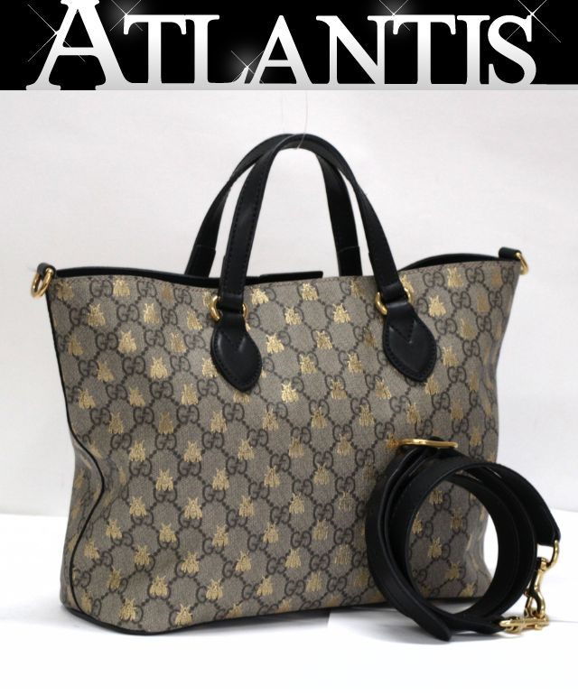 GUCCI GG Supreme Bee 2-Way Bag PVC Leather Size ONE SIZE