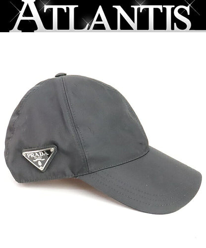 PRADA Triangle Logo Cotton Baseball Hat Black Size M/