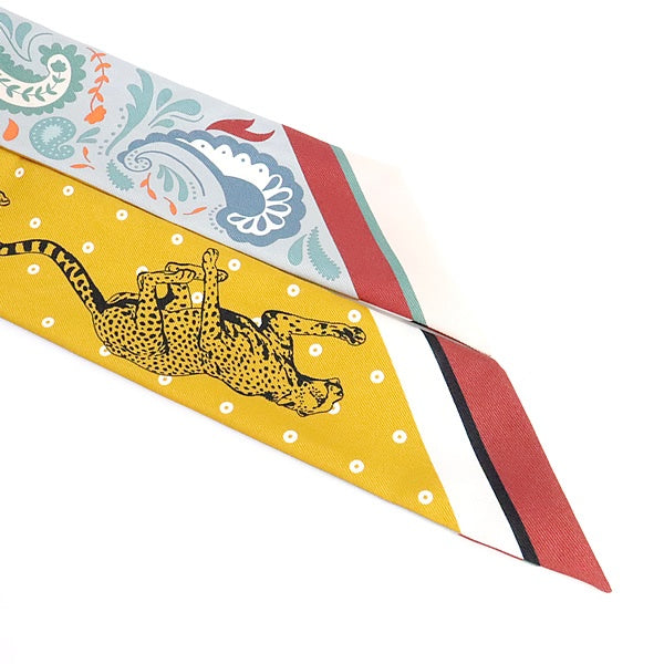 HERMES Twilly Silk Panther Scarf Yellow Size ONE SIZE