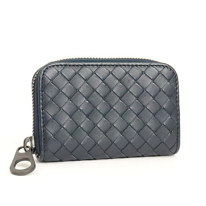BOTTEGA VENETA Intrecciato Leather Wallet Navy Size ONE SIZE