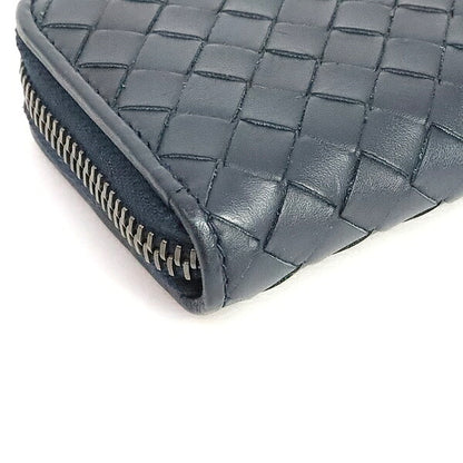 BOTTEGA VENETA Intrecciato Leather Wallet Navy Size ONE SIZE