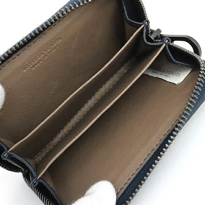 BOTTEGA VENETA Intrecciato Leather Wallet Navy Size ONE SIZE
