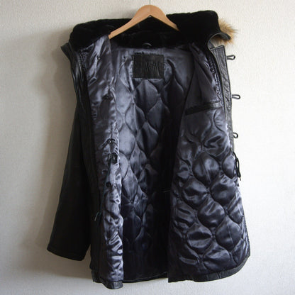 OLD STUSSY Black Leather Fur Coat Size L
