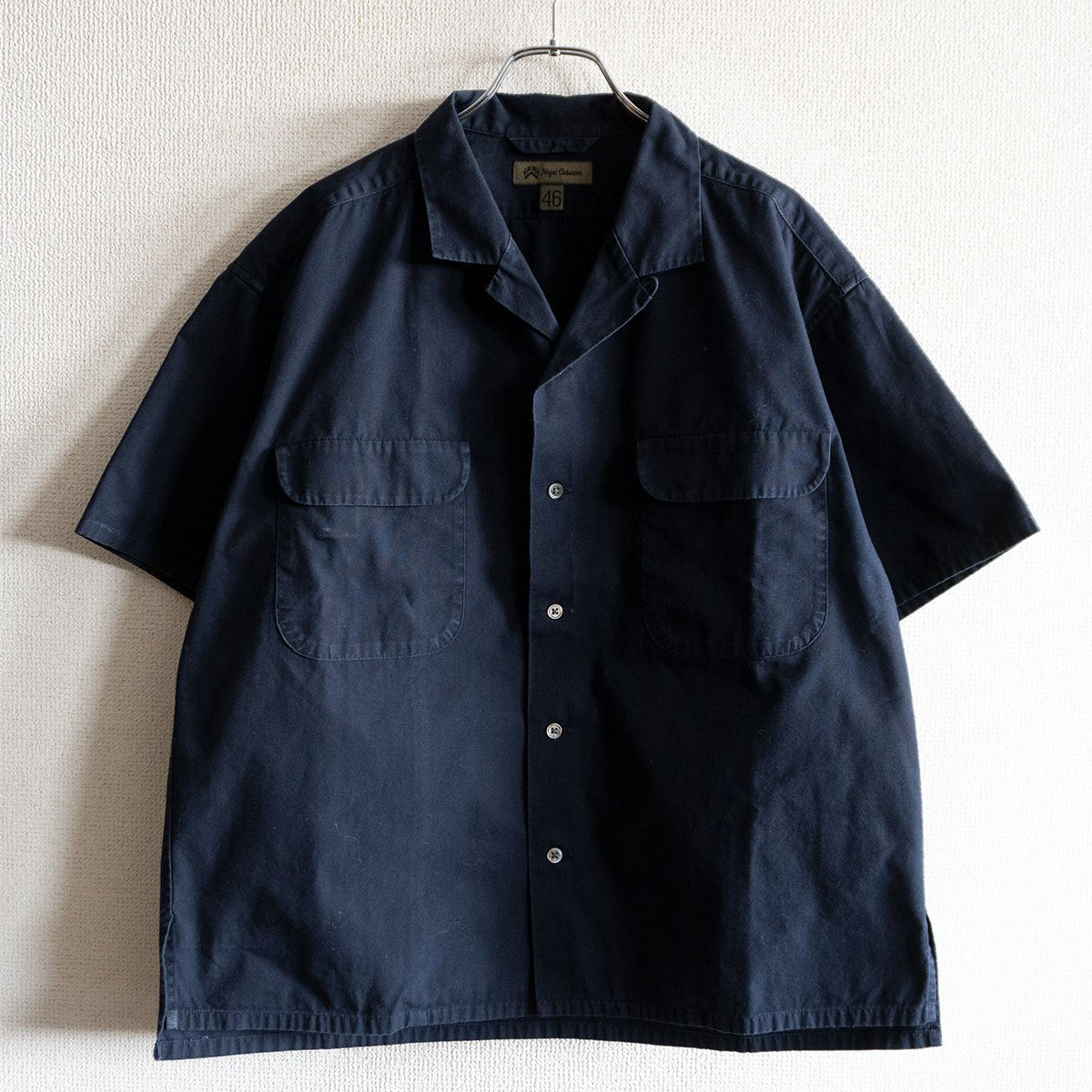 Nigel Cabourn OPEN COLLAR SHIRT COTTON TWILL Blue Size 46