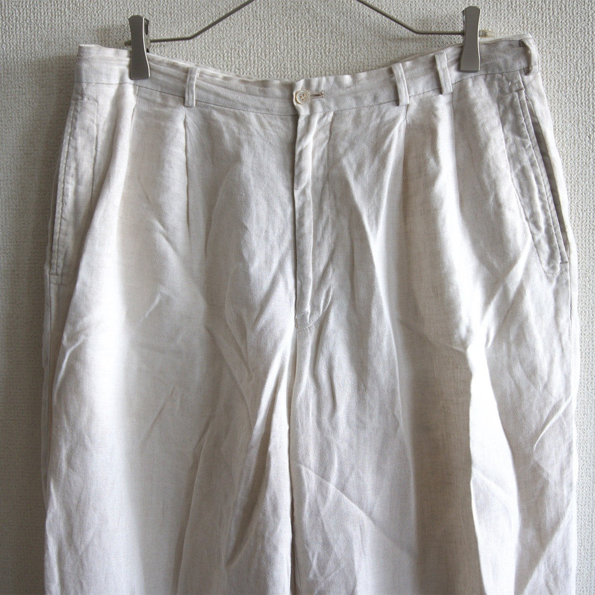 PAPAS Ivory 2 Tuck Wide Linen Pants Size 34