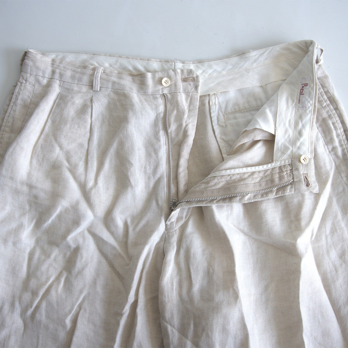 PAPAS Ivory 2 Tuck Wide Linen Pants Size 34