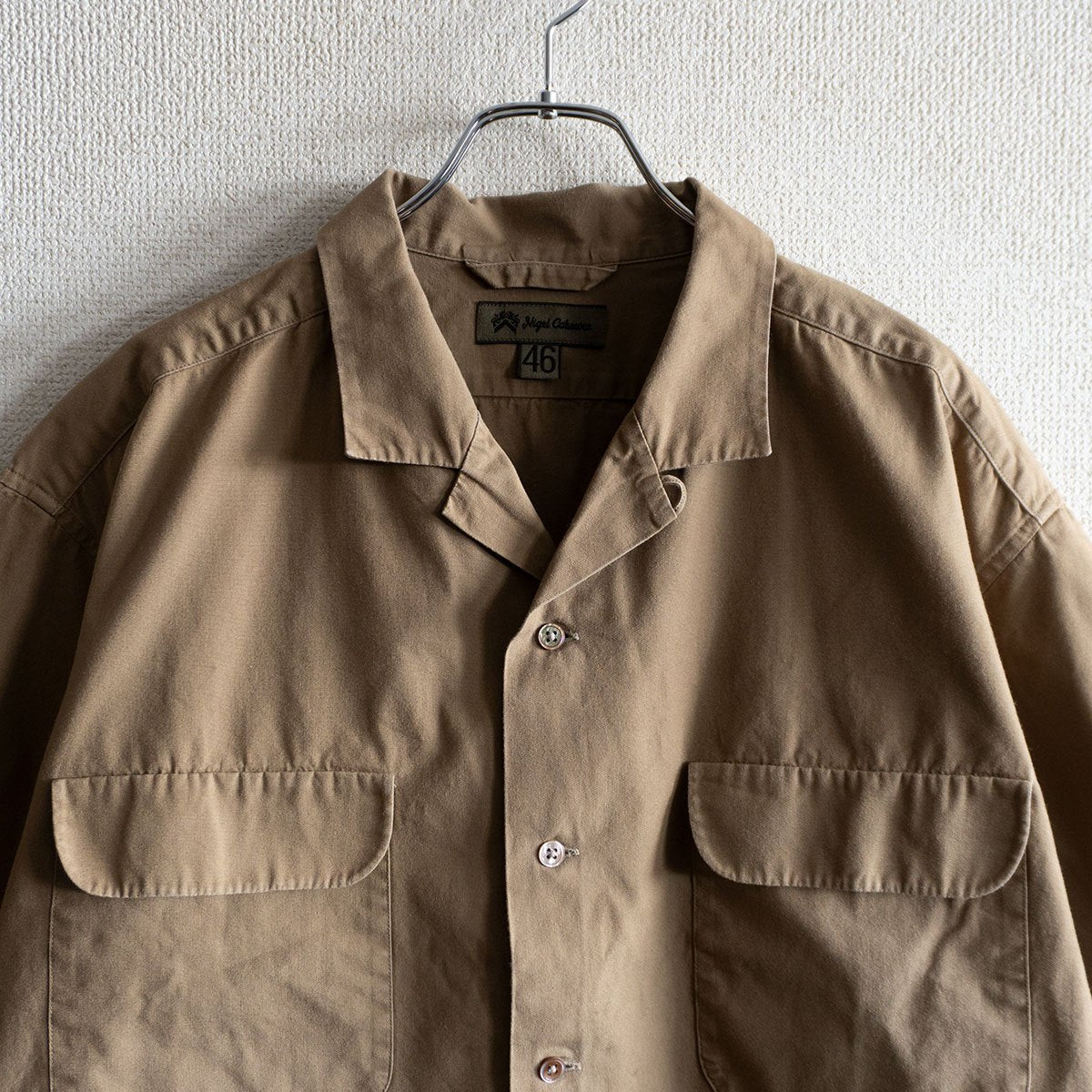 Nigel Cabourn OPEN COLLAR SHIRT COTTON TWILL Green Size 46