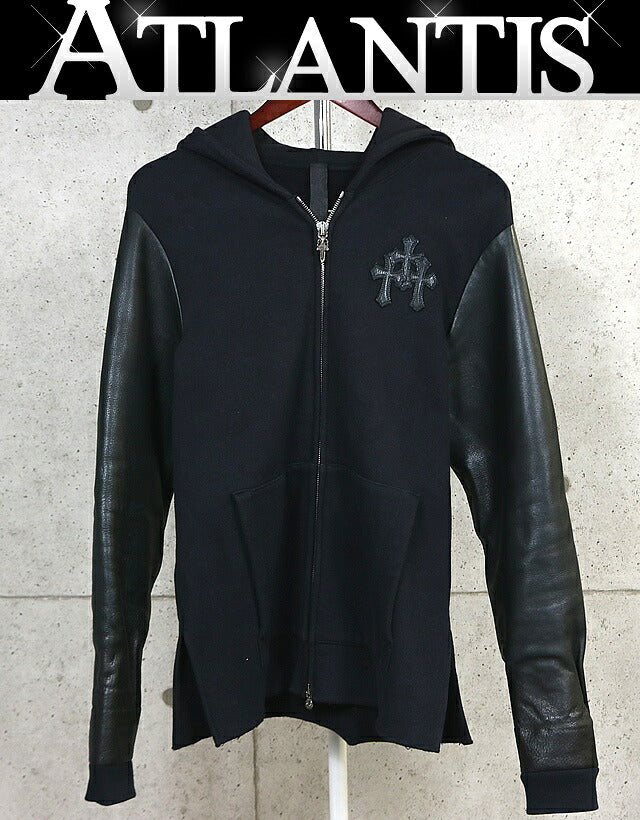 CHROME HEARTS CH Plus Leather Panel Hoodie Black Size M