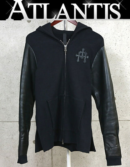 CHROME HEARTS CH Plus Leather Panel Hoodie Black Size M