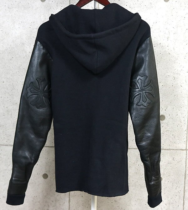 CHROME HEARTS CH Plus Leather Panel Hoodie Black Size M
