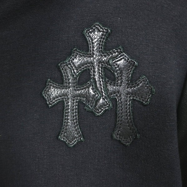 CHROME HEARTS CH Plus Leather Panel Hoodie Black Size M