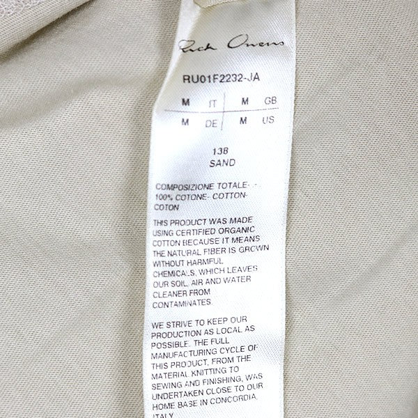 RICK OWENS RU01F2232-JA Short Sleeve T-Shirt Beige Size M