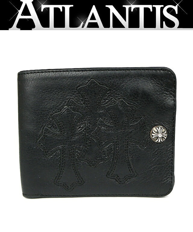 CHROME HEARTS 1 Snap 3 Cemetery Cross Leather Wallet Black