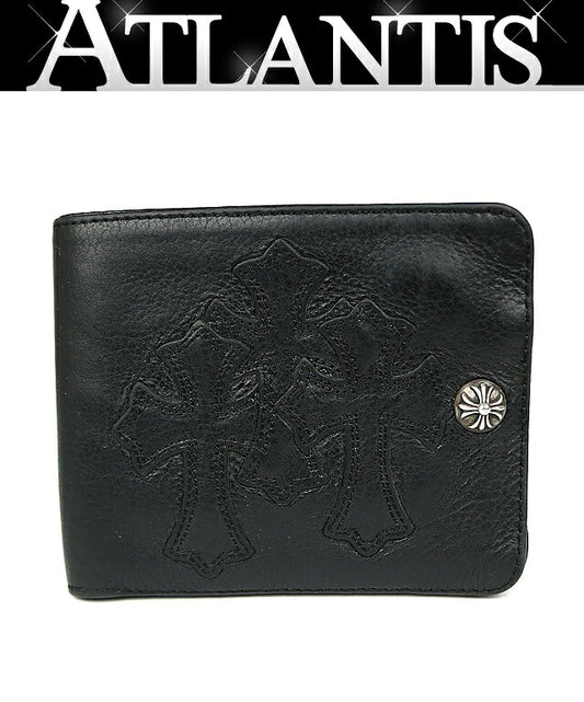 CHROME HEARTS 1 Snap 3 Cemetery Cross Leather Wallet Black