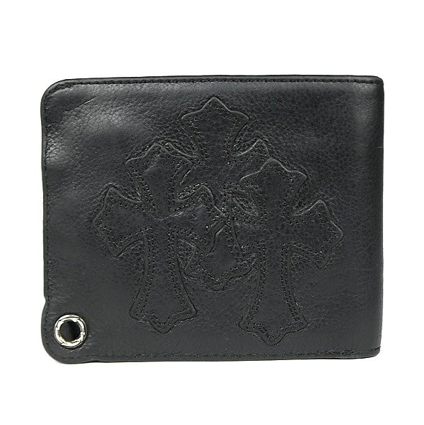 CHROME HEARTS 1 Snap 3 Cemetery Cross Leather Wallet Black