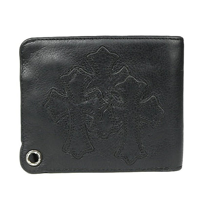 CHROME HEARTS 1 Snap 3 Cemetery Cross Leather Wallet Black