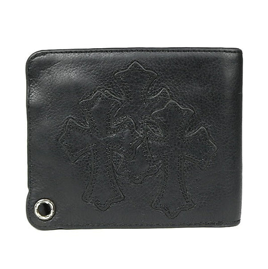 CHROME HEARTS 1 Snap 3 Cemetery Cross Leather Wallet Black
