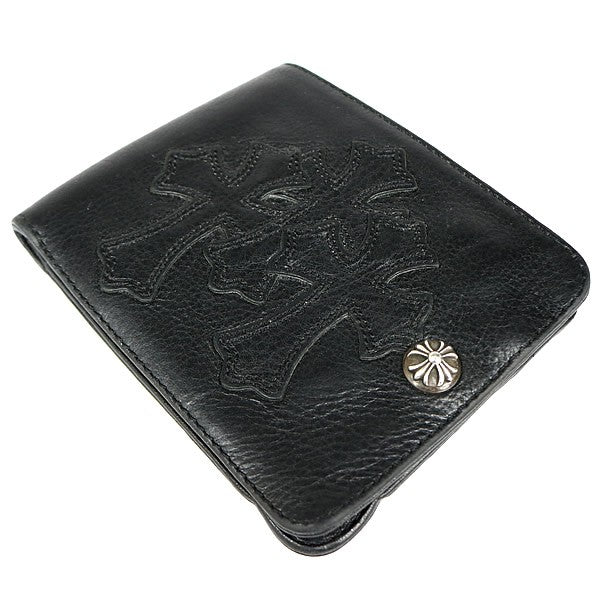 CHROME HEARTS 1 Snap 3 Cemetery Cross Leather Wallet Black