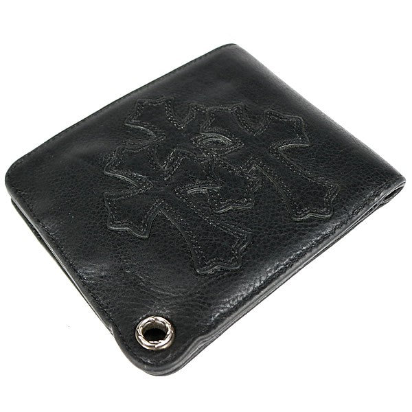 CHROME HEARTS 1 Snap 3 Cemetery Cross Leather Wallet Black