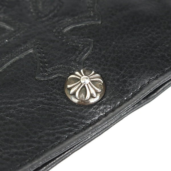 CHROME HEARTS 1 Snap 3 Cemetery Cross Leather Wallet Black