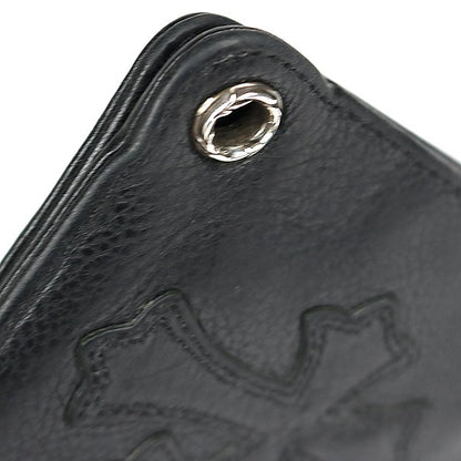 CHROME HEARTS 1 Snap 3 Cemetery Cross Leather Wallet Black
